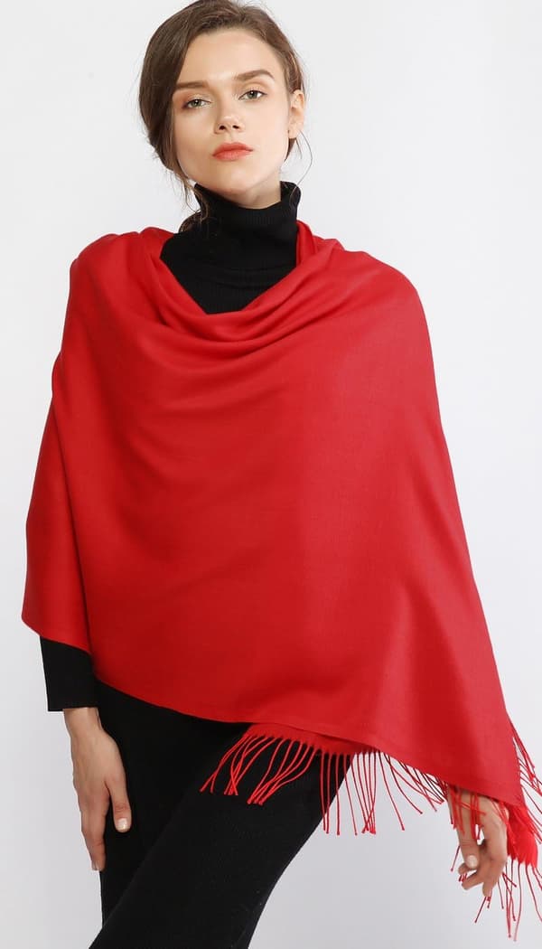 Dame Skjerf Pashmina Sjal og Wraps for Bryllup Skjerf for Kvinner Vinter Red