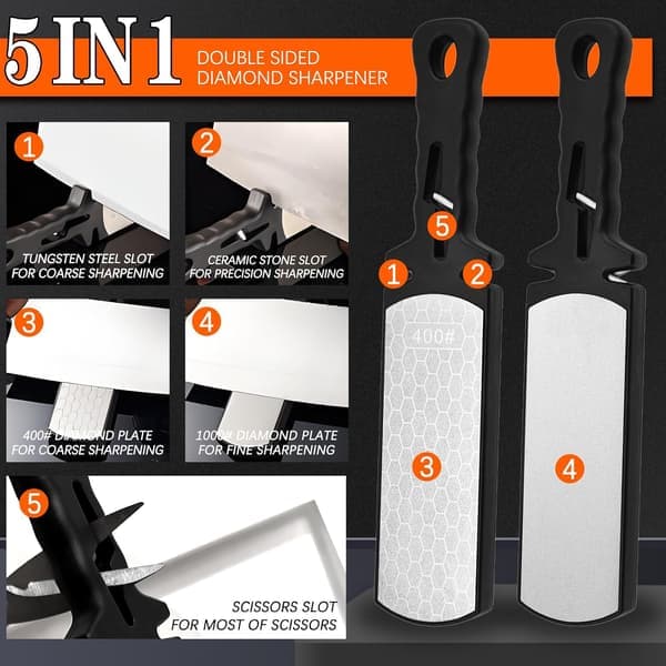 Diamond Sharpening Stone, 400/1000 Grit Handheld Double-Sided Diamond Sharpener 5 in 1 Honeycomb Surface Knife Sharpening Plate Whetstone with Ceramic