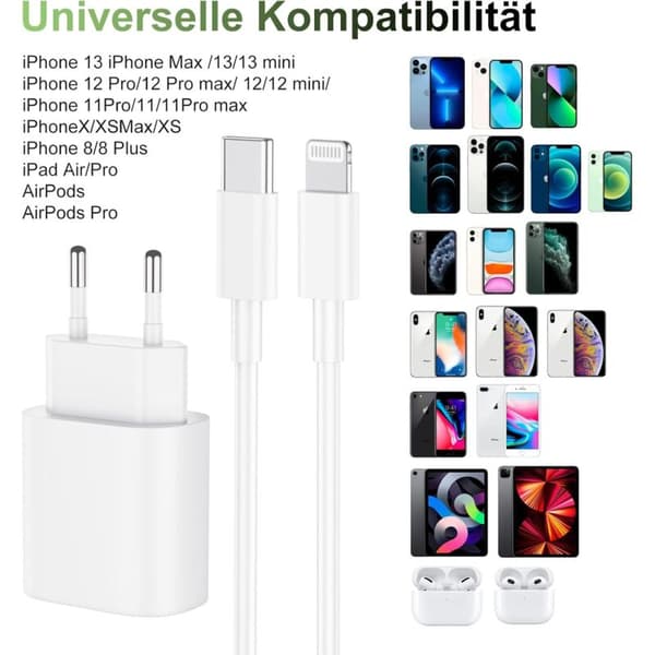 20W hurtig USB-C iPhone-oplader, Apple hurtigkabel med 2m USB-C-kabel til iPhone 14 Pro Max/14/13 Mini/13 Pro/13 Pro Max/12 Mini/12 Pro/12 Pro