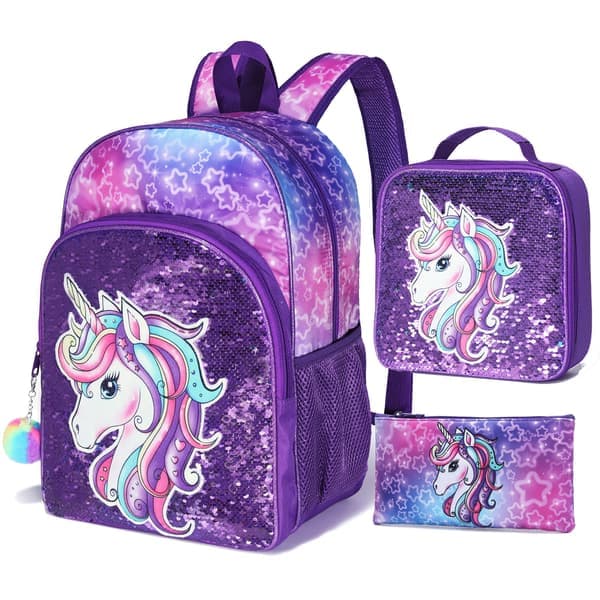 Mermaid and Unicorn Girls Backpack, Cute Elementary School Kids Backpacks - 3-Piece Set Including Backpack, Lunch Bag [YJD]
