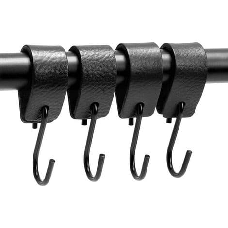 Multifunctional S-Hooks in Leather - Black - 4 Pieces - Clothes Hook - for Kitchen, Bathroom, Bedroom and Office