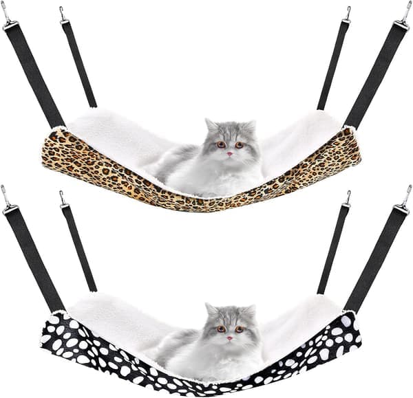 Set of 2 - Pet Hammock - Double-Sided Hammock for Cats - Soft and Breathable Pet Cage Hammock - With Adjustable Straps