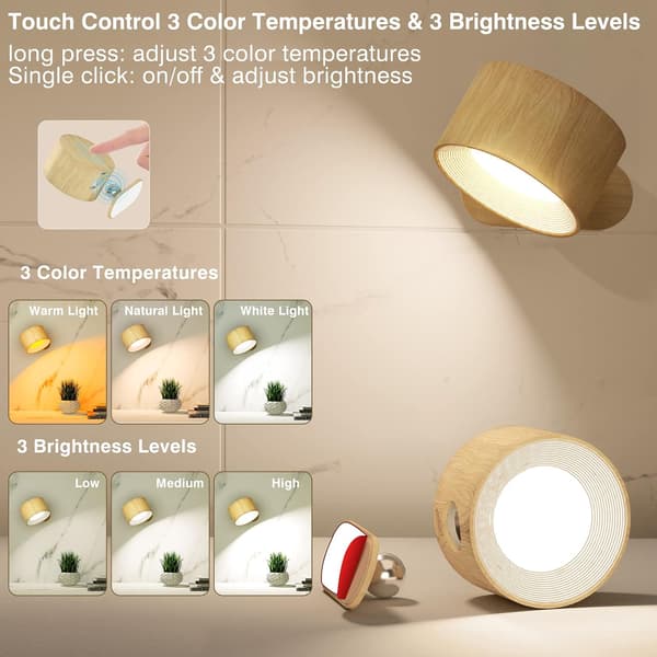USB Rechargeable Wall Lamp LED Bedside Reading Light Rechargeable Portable Touch Adjustment Night Light Magnetic Cabinet Lamp