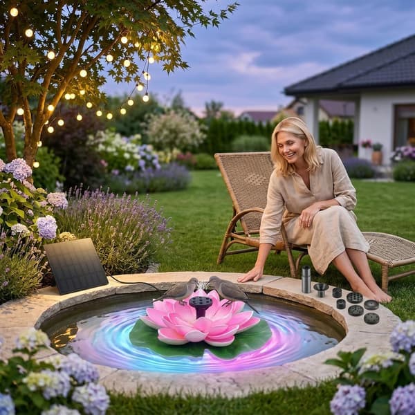 tommer flydende blomster solcelle springvand fuglebad, delt solcellepanel med 6 dyser, lotusdekoration til dam, have, gård, pool vandfunktion