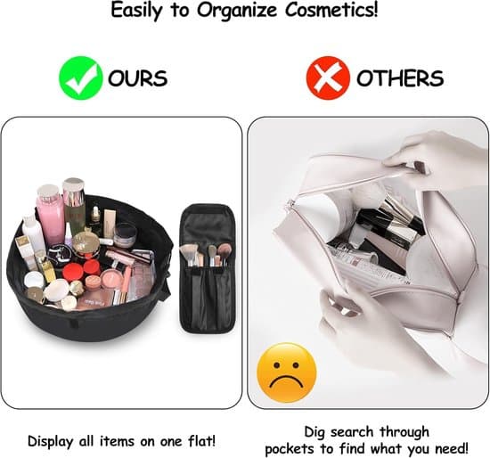 Kvinders makeuptaske med snøre – Rejse-makeup-organizer med børsterum – Sort