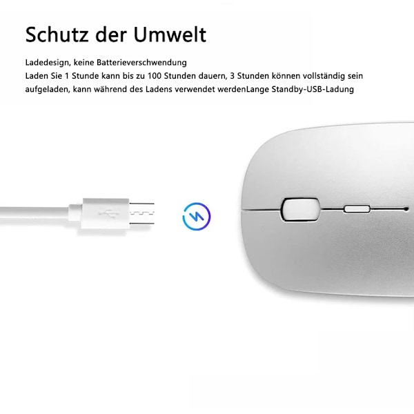 Bluetooth-mus, uppladdningsbar tyst minimus, 3 DPI justerbar Bluetooth