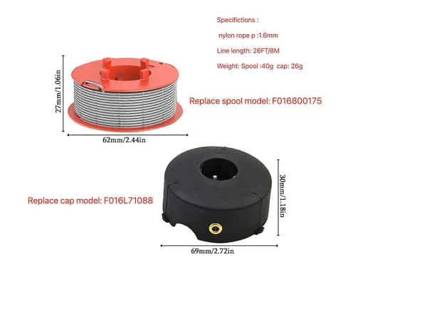 For Bosch ART 23 COMBITRIM / ART 26 COMBITRIM Gressklipper 2 Spoler Trådspoler + 1 Spoledeksel, F0168001