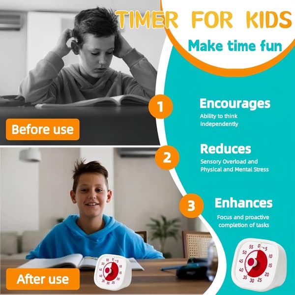 Visuell timer for barn - 60 minutters visuell barnetimer for klasserom, hjemmekontor, nedtellingstimer for matlaging, undervisning, arbeid, møte (hvit)