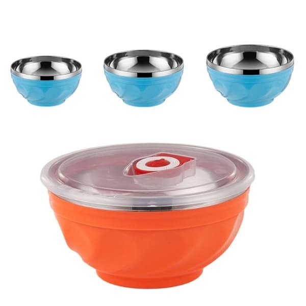 XVX 6 doble boller i rustfritt stål 15 cm med lokk - Isolerte risboller for barn, 6 farger