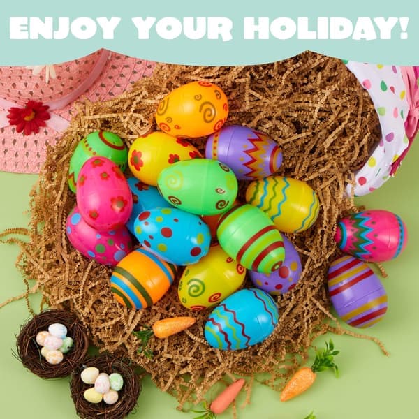 Toy 36 Pcs Plastic Printed Bright Easter Eggs Over 3 Inches Tall Fillable Empty Eggs in Bulk for Easter Hunt, Basket Stuffers, Classroom Prize