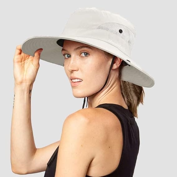 Kvinders UV-beskyttelse - Sammenfoldelig mesh solhat med bred skygge og hestehalehul