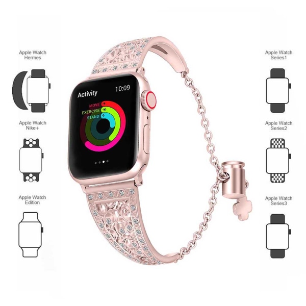 Bling-band och case kompatibelt med Apple Watch -band, dressat metallarmband för kvinnor med strass för iWatch-serien 4/3/2/1 38 mm silver