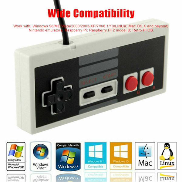 2-pack NES Classic Controller för Nintendo Classic Mini Edition, Klassisk Nintendo Controller för NES Classic Mini Cord