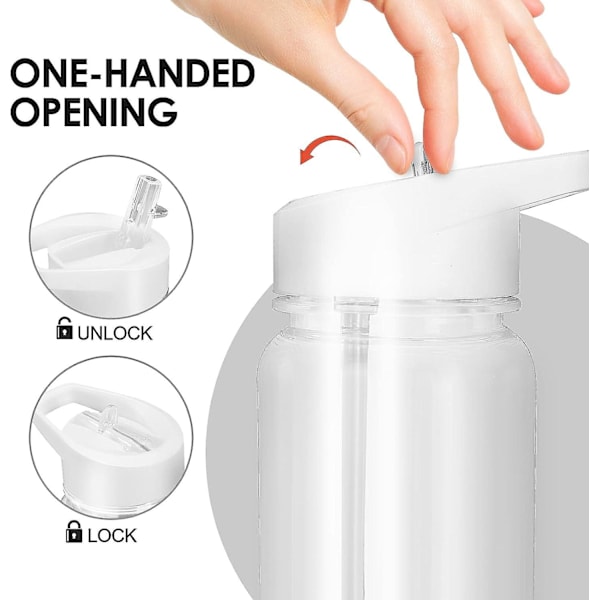 Vattenflaska med sugrör 700 ml plastflaska för kallt vatten återanvändbar transparent gymflaska för sport picknick resor studier cykling (vit)