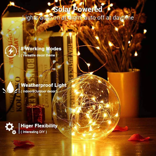 Solcellsbelysning för jul, utomhus, 24 m, 240 LED, koppar