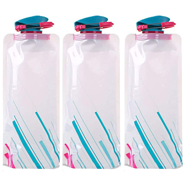 3-pack 700 ml hopfällbar vattenflaska för utomhussporter, BPA-fri, återanvändbar, läckagesäker hopfällbar dricksvattenflaska, bärbar för camping, sport eller vandring
