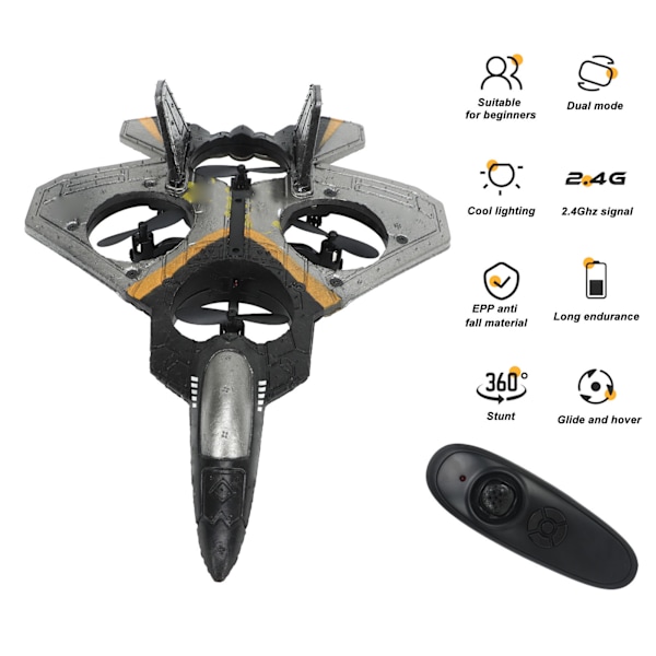 2,4 GHz RC-glidarmodell för barn med LED-ljus, stabil flygning, fjärrstyrt flygplanleksak med propeller, silver, 1 batteri