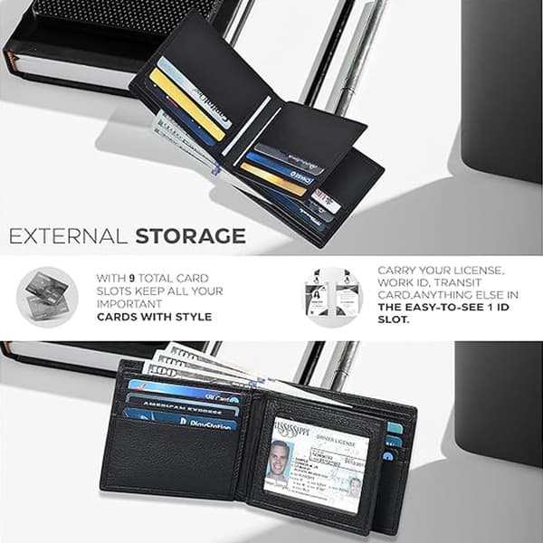 Men's Genuine Leather Wallet, Bifold Wallet, Ultra-thin, Simple, Front Pocket, Gift for Men Black