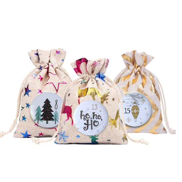 1-25 Nummer Jul Adventskalender Runda Knappar Set För Present Dekor För Band Tygpåsar Paket