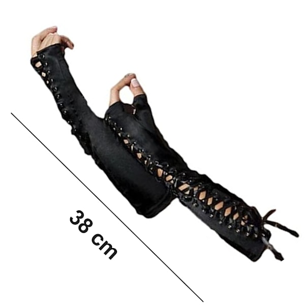 Kvinnors spets upp armbågslängd Steampunk handskar sexiga fingerlösa gotiska armvärmare satin långa handskar