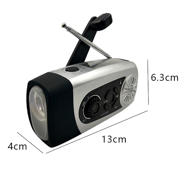 Solardriven handvev nödväderradio, TF/FM bärbar radio med LED-ficklampa 2000mAh ström