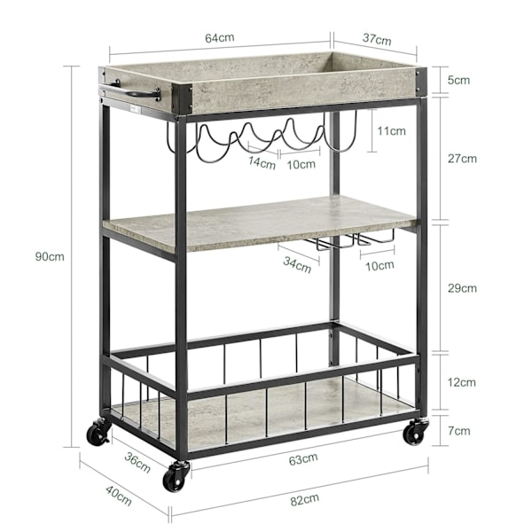 SoBuy Serveringsvagnar med Brickstativ köksvagnar FKW56-HG Grey Grey