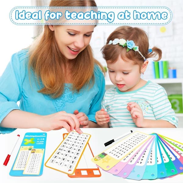 60-pack Multi Math Flash Cards Addition Subtraction Multiplication Division Flashcard med 2 Dry Erase Markers 4 Rings Educational Times Table