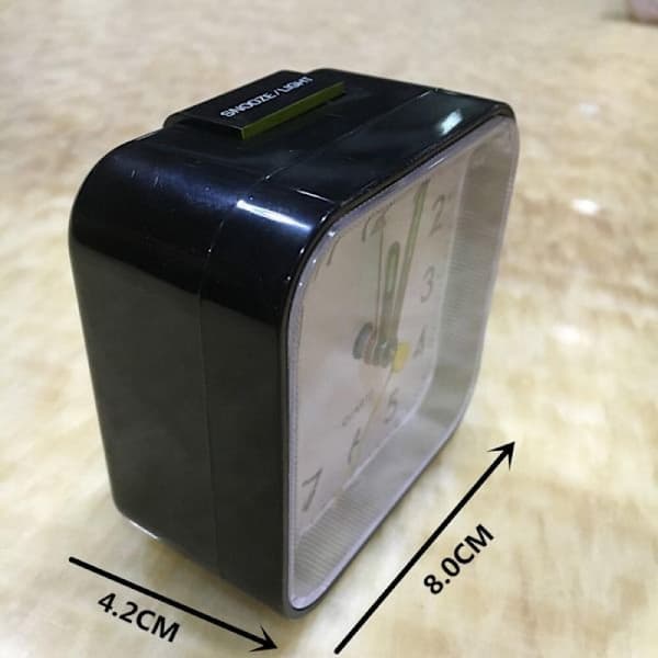 Silent Analog Alarm Clock Table Clock Square Desk Clock Quartz Clock with Snooze and Luminous Black Black