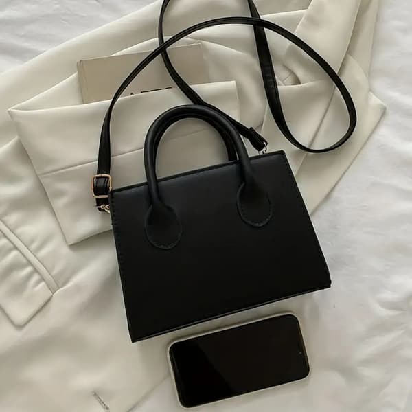 Minimalist Black Small Square Bag, All-Match Top Handle Bag, Classic Shoulder Bag For Work