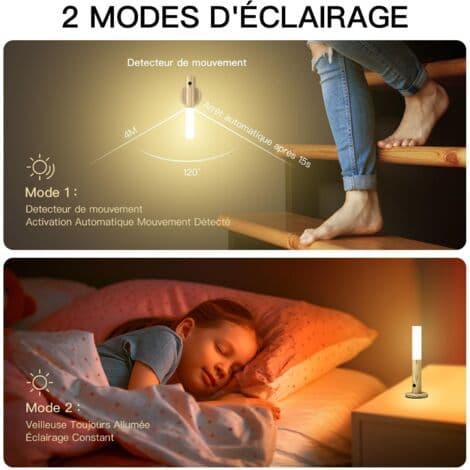 Set of 2 Wireless Wall Lights in Light Wood – Rechargeable LED Night Light with Motion Sensor – Quick Installation Without Drilling