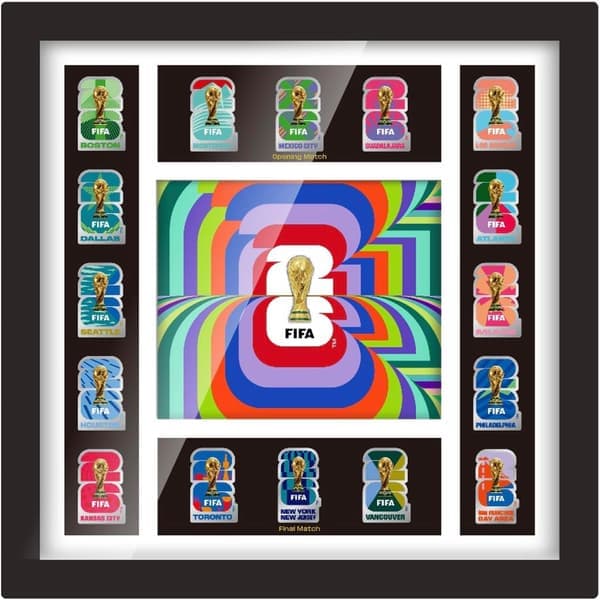 FIFA World Cup 2026 Host Cities Pin Frame - Complete 16-City Set with 2.5D Trophy Pin - Limited Edition Wall Mountable Display