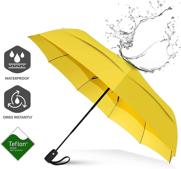Repel Umbrella Windproof Travel Umbrellas for Rain - Easy Automatic Open and Close, Durable & Compact Umbrella, Strong Fiberglass Frame, Waterproof Canopy Yellow