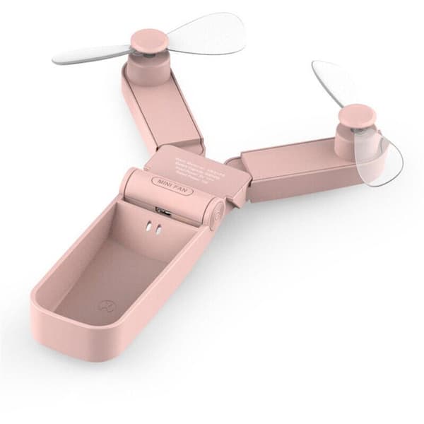 Mini Folding Pocket Fan. Portable Rechargeable Fan with USB Cable - Two-tone Pink.