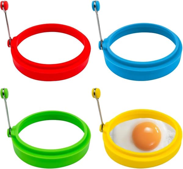 Eggringsett, silikon eggringer, stekeringer for egg og non-stick eggpanne-ringer, flerfarget, 4-dels sett.