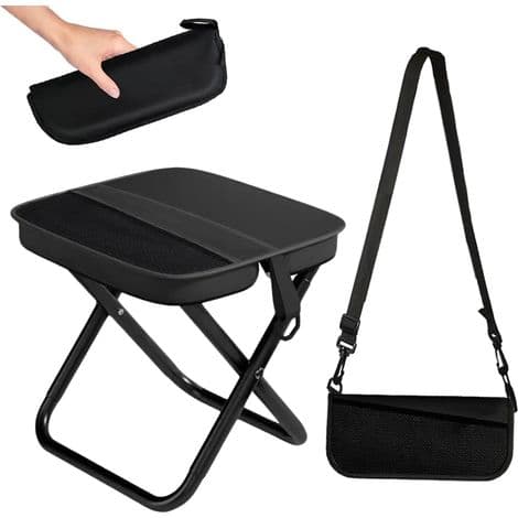 Folding Camping Stool, Portable Folding Stool, Mini Portable Folding Chair with Mesh and Straps, Portable Camping Chair (Black)