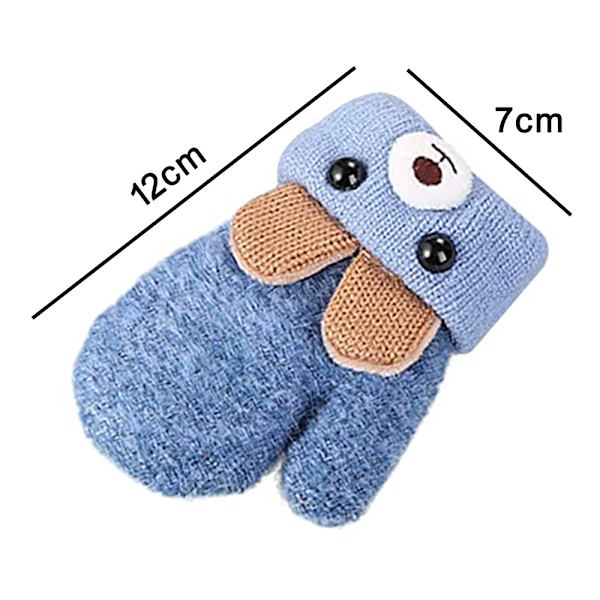 Toddler Baby Knit Mittens, Vinter Varma Fleece Fodrade Djur Full Finger Snow Ski Handskar med String blå