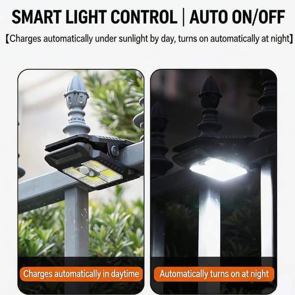 4-pack Solar Lights with Clamp and Motion Sensor, Waterproof Outdoor Light for Garden, 3 Adjustable Modes - for Garage, Fence, Patio