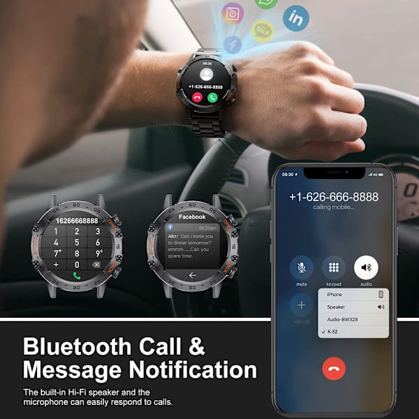 Xiaomi Android Smartwatch för män - Taktisk militär Bluetooth-samtal blodtrycksgåva