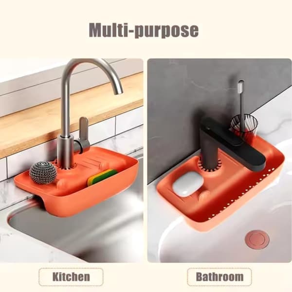 Sponge Rack: Kitchen Organizer - Durable Silicone Holder for Sponges, Brushes, and Soap - Sink Mounted Caddy - Kitchen Accessory