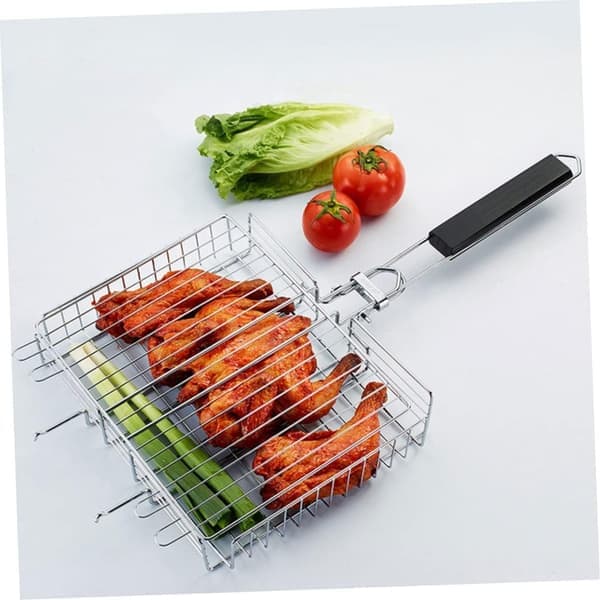 Bærbar BBQ-grill i rustfrit stål til fileter, campinggrillnet med klemme, køkkentilbehør
