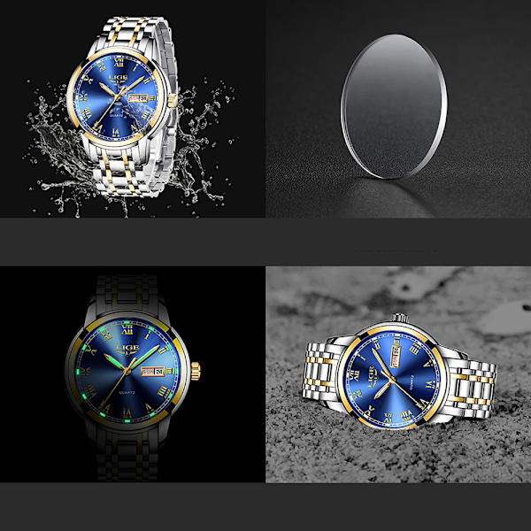 Herrmode Sportklocka Vattentät Analog Kvartsur med Rostfritt Stål Business Klockarmband