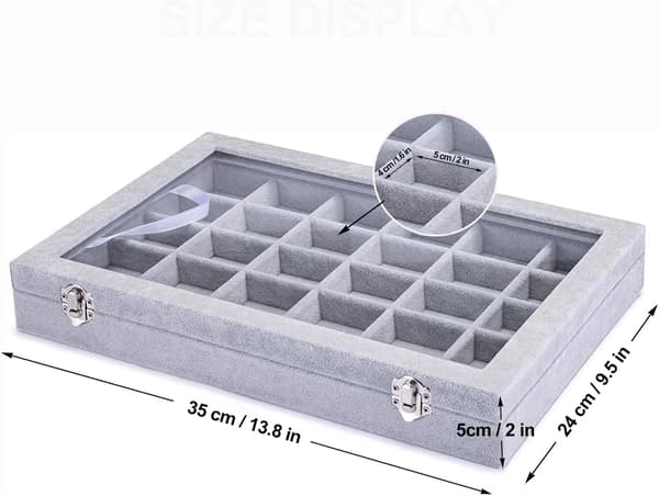 30 rum fløjlsforet glas smykker ring armbånd display organizer etui holder øreringe opbevaringsboks