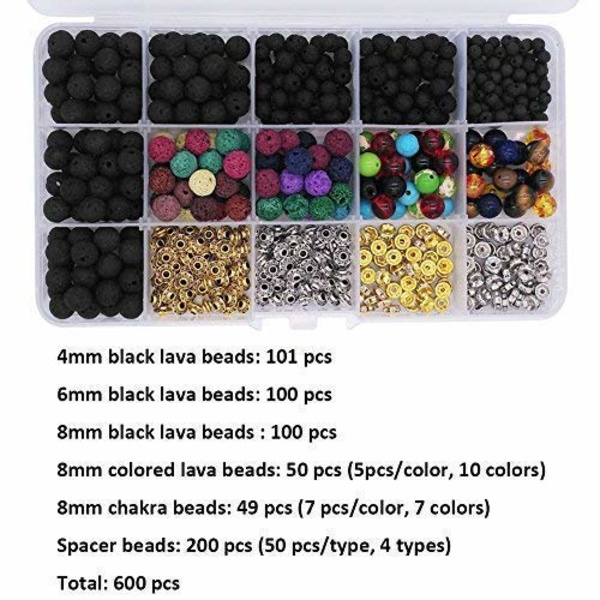600 st Lava Pärlor Kit sten Med 2 Rullar Elastisk Tråd Och Nål