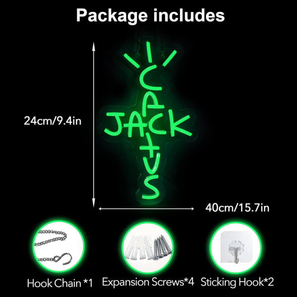 IC Cactus Jack Neonljusskylt Gröna Ord Neonljusskylt Väggkonst Neonljus För Rap Pratar West Coast Light Up Hängskylt för Sovrum Hem Bar Pub Fest