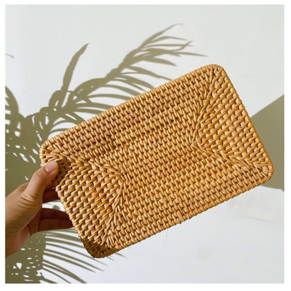 Natural Rattan Fruit Storage Baskets, Rectangular Woven Basket for Key Holder Remote Control