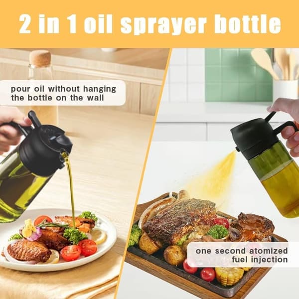 2-i-1 oliedispenser 2-i-1 madoliesprøjte velegnet til airfryer, salatstegning, grillning