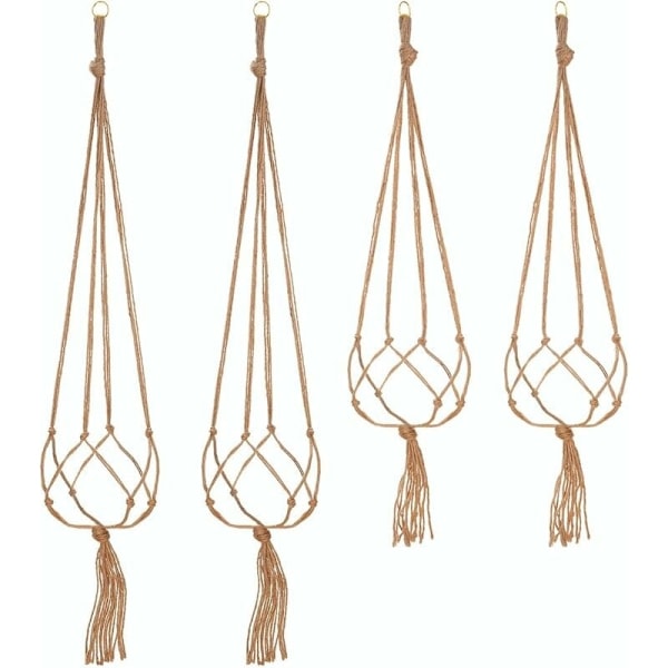 Set med 4 makrame växthängare rep växtkrukhållare hängande växthängare inomhus utomhus trädgårdsdekoration med - 2 stycken 105 cm och 2