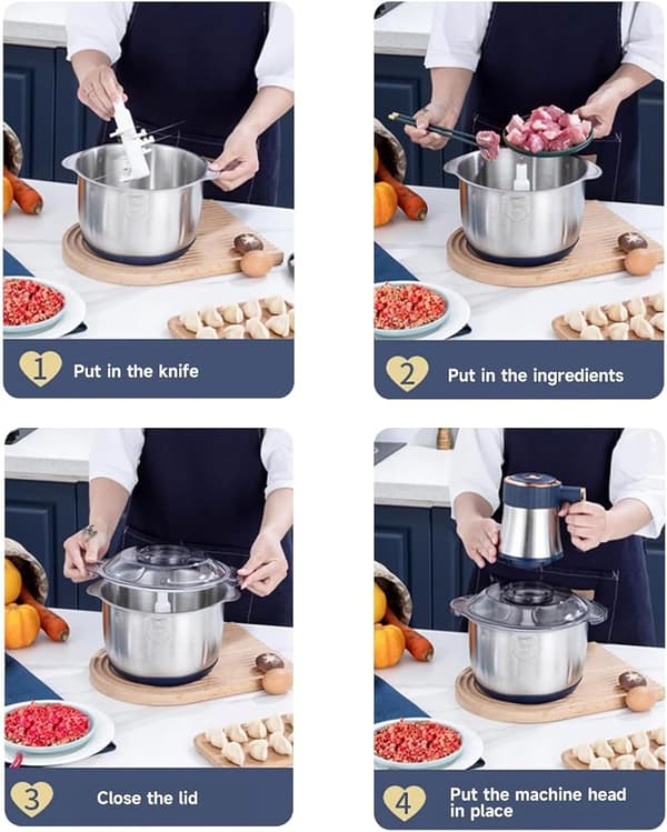 5L Elektrisk Kødhakker, Multifunktionel Foodprocessor, 500W Blender, 5 Hastighedsniveauer, 6 Rustfri Stålblade, Velegnet til Kød, Grøntsager, Løg