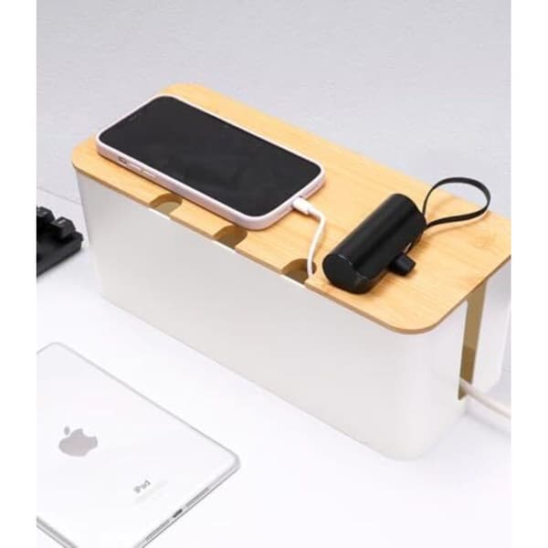 Set of 3 Cable Storage Boxes, Cable Management Boxes, Cable Storage Boxes with Bamboo Lid, Cable Storage Boxes to Hide Cables. Organize