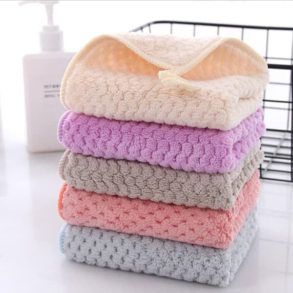 5-pack Coral Fleece Towels with Hanging Loop, Absorbent Hanging Towels for Home, Bathroom, and Kitchen